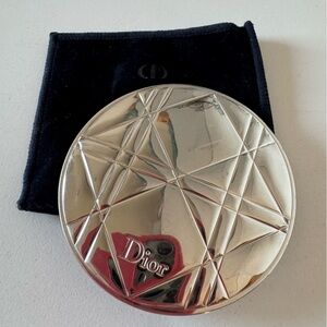 Dior Silver Metal Geometric Compact Mirror with Black Velvet Pouch